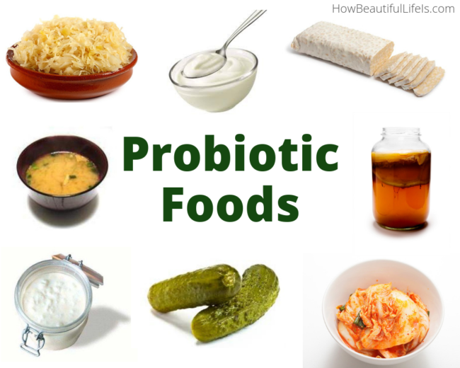 Probiotic foods. How I Used Prebiotics and Probiotics to Improve My IBS & Well-Being #ibs #prebiotic #ibsdiet