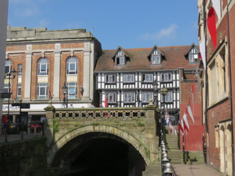 16th-century High Bridge. Exploring the Historic City of Lincoln, England