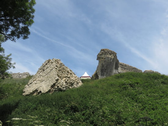 The broken walls of Corfe Castle. Exploring the Jurassic Coastline of Dorset England