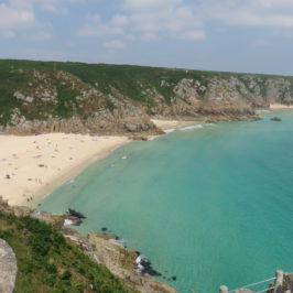 Porthcurno beach. Self-Drive Itinerary Around the Coast of Cornwall England