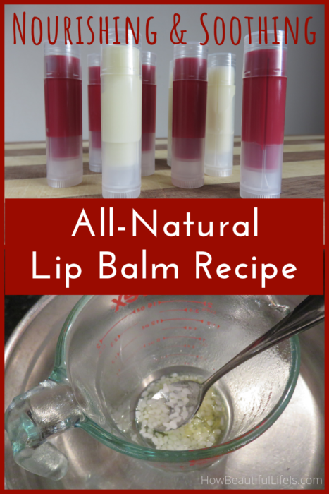 Heal chapped lips with this nourishing, soothing natural lip balm recipe. #lipbalm #sheabutter 