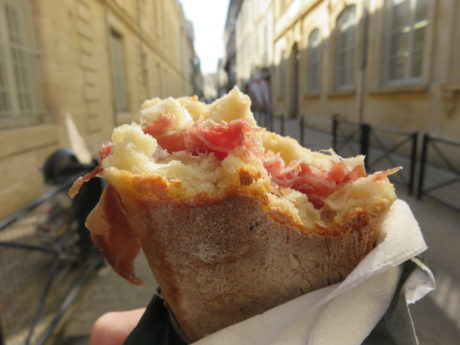 Spanish iberico ham sandwich from L’Epicerie Jamon Jamon. The ultimate guide to exploring Bordeaux France #france #francetravel #bordeaux