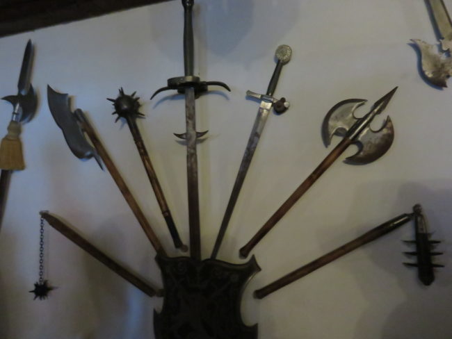 Weapons on display in Bran Castle. Visiting Dracula's Bran Castle in Transylvania, Romania #romania 